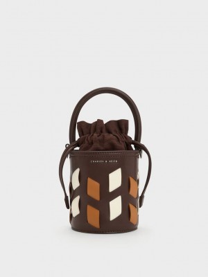 Charles & Keith Kanvas Panelled Bucket Bag Koyu Kahverengi | JBNZ-20718