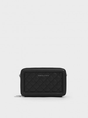 Charles & Keith Kapitone Boxy Long Wallet Siyah | QTOW-32675