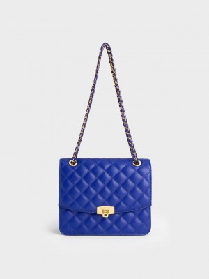 Charles & Keith Kapitone Chain Askılı Clutch Koyu Mavi | UJBZ-67315