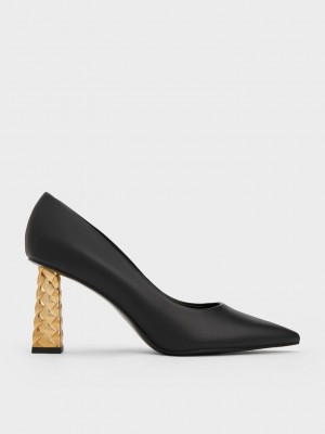 Charles & Keith Kapitone Heel Pointed-Burunlu Pumps Siyah | WSQX-52379