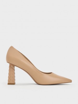 Charles & Keith Kapitone Heel Pointed-Burunlu Pumps Bej Rengi | TMNU-25093