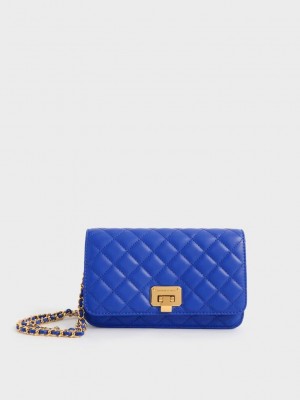 Charles & Keith Kapitone Push-Lock Clutch Cerulean | LYBN-15698