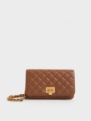 Charles & Keith Kapitone Push-Lock Clutch Çikolata | JAGP-17486
