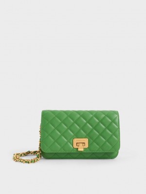 Charles & Keith Kapitone Push-Lock Clutch Yeşil | VJHN-38407