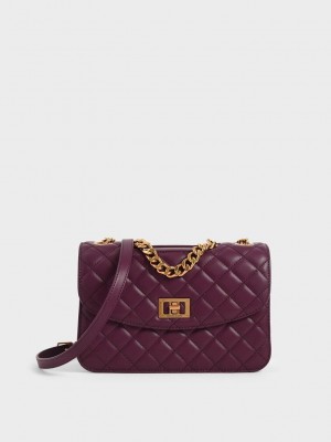 Charles & Keith Kapitone Turn-Lock Clutch Mor | FHKA-41309