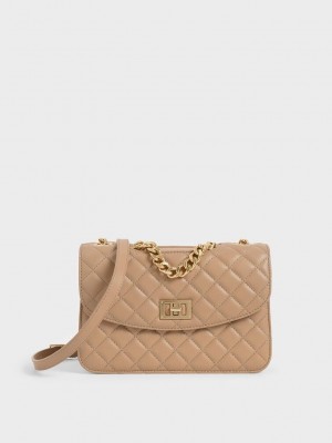 Charles & Keith Kapitone Turn-Lock Clutch Bej Rengi | ABYS-29085