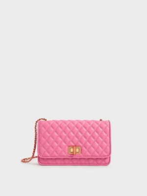 Charles & Keith Kapitone Turn-Lock Evening Clutch Pembe | PDHC-86231