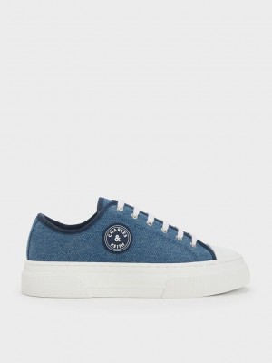 Charles & Keith Kay Denim Low-Top Sneakers Mavi | SCBG-51803