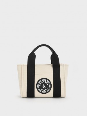 Charles & Keith Kay Kanvas Contrast-Trim Tote Bag Renkli | LIUK-04267