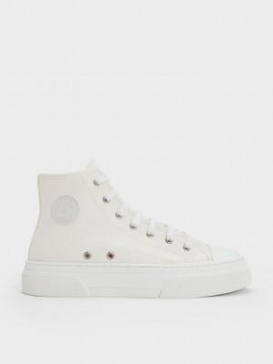 Charles & Keith Kay Kanvas High-Top Sneakers Beyaz | FMDQ-73546