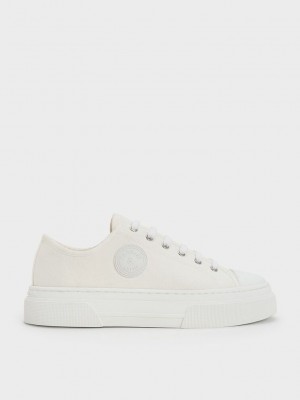Charles & Keith Kay Kanvas Low-Top Sneakers Beyaz | PABU-31897