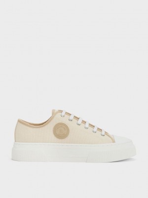 Charles & Keith Kay Kanvas Low-Top Sneakers Gri Kahverengi | LRED-75024
