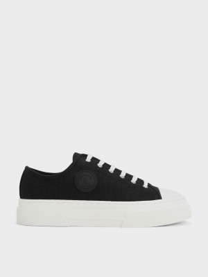 Charles & Keith Kay Kanvas Low-Top Sneakers Siyah | FRKX-20376