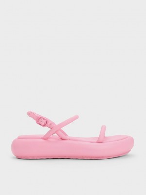Charles & Keith Keiko Yastıklı Flatform Sandals Pembe | IYSA-13824