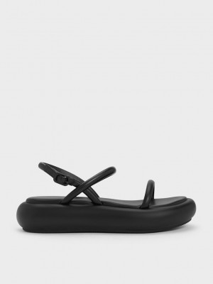 Charles & Keith Keiko Yastıklı Flatform Sandals Siyah | GLTN-73628