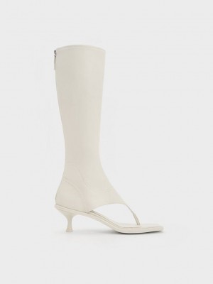 Charles & Keith Kitten Heel Tanga Knee-High Boots Pembe | HKXB-14729