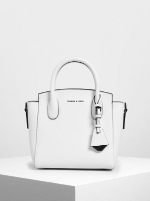 Charles & Keith Klasik Double Top Handle Bag Beyaz | NLYR-90431