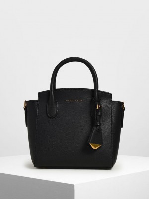 Charles & Keith Klasik Double Top Handle Bag Siyah | SDFG-95372