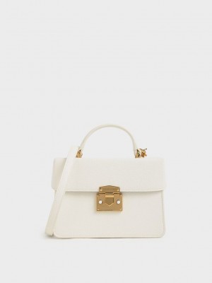 Charles & Keith Klasik Push-Lock Top Handle Bag Pembe | WNTY-94153
