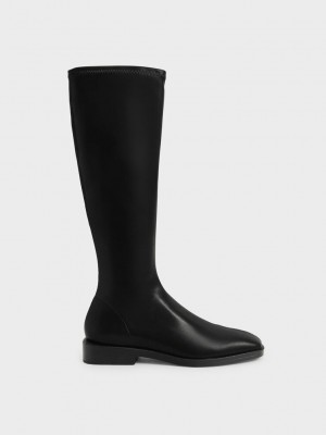Charles & Keith Knee High Düz Boots Siyah | ODYV-73891