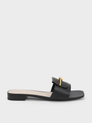 Charles & Keith Knotted Accent Terlik Sandals Siyah | BLQX-84510
