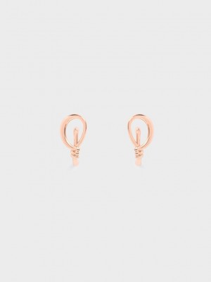 Charles & Keith Knotted Stud Earrings Pembe Altın | DKRF-74390