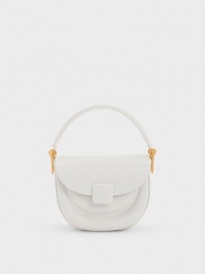 Charles & Keith Koa Half-Moon Saddle Bag Beyaz | OXZH-17962