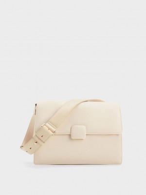 Charles & Keith Koa Naylon Crossbody Bag Bej Rengi | TLVK-23875