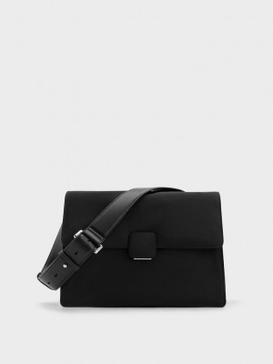 Charles & Keith Koa Naylon Crossbody Bag Siyah | RETC-71538