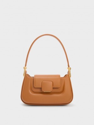 Charles & Keith Koa Push-Lock Top Handle Bag Çikolata | YQDN-84912