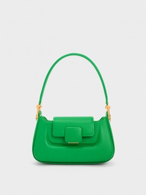 Charles & Keith Koa Push-Lock Top Handle Bag Yeşil | KDZA-20793