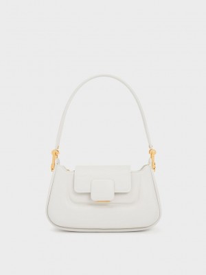 Charles & Keith Koa Push-Lock Top Handle Bag Beyaz | YJDH-43105