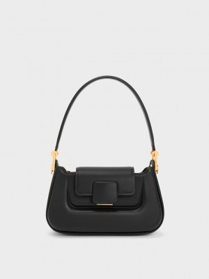 Charles & Keith Koa Push-Lock Top Handle Bag Siyah | FKTA-40623