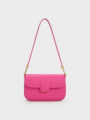 Charles & Keith Koa Square Push-Lock Shoulder Bag Küpe Çiçeği | PULA-41072