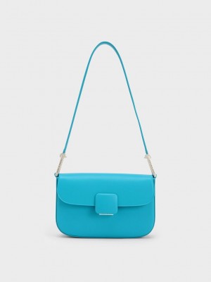 Charles & Keith Koa Square Push-Lock Shoulder Bag Mavi | JVZG-96513