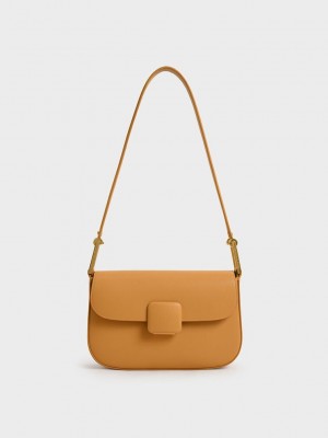 Charles & Keith Koa Square Push-Lock Shoulder Bag Turuncu | JSFE-47192