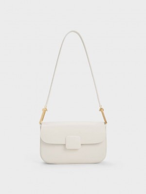 Charles & Keith Koa Square Push-Lock Shoulder Bag Krema | EQNB-08637