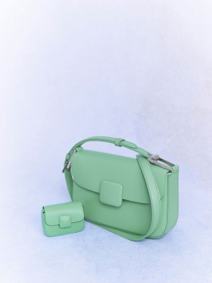 Charles & Keith Koa Square Push-Lock Shoulder Bag Yeşil | AMFK-13584