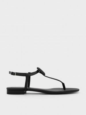 Charles & Keith Koa Tanga Sandals Siyah | MIJD-69415