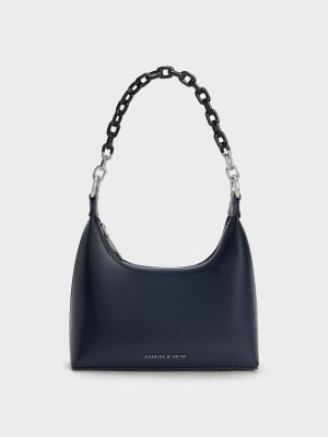 Charles & Keith Koi Chain Handle Shoulder Bag Lacivert | OGLR-06319