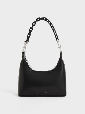 Charles & Keith Koi Chain Handle Shoulder Bag Siyah | NKGI-42170