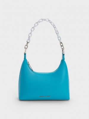 Charles & Keith Koi Chain Handle Shoulder Bag Ocean | ADVO-15639