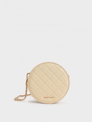Charles & Keith Kwan Kapitone Circle Bag Bej Rengi | ZWNC-95301