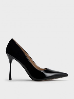 Charles & Keith Kyra Rugan Deri Pumps Siyah | VDON-05894