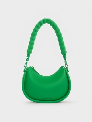Charles & Keith Lana Curved Shoulder Bag Yeşil | OJEN-08576