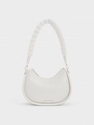 Charles & Keith Lana Curved Shoulder Bag Beyaz | NMWO-78326