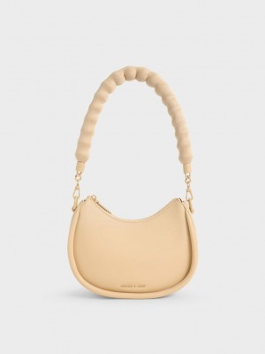 Charles & Keith Lana Curved Shoulder Bag Bej Rengi | FYNV-53764
