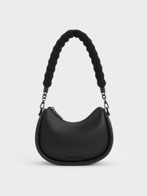 Charles & Keith Lana Curved Shoulder Bag Siyah | ZGIH-91456