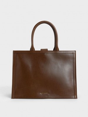 Charles & Keith Large Double Handle Tote Bag Koyu Kahverengi | PVNU-08341