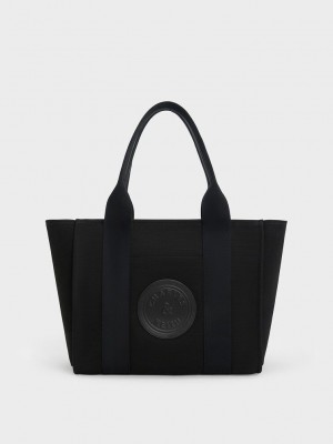 Charles & Keith Large Kay Kanvas Tote Bag Siyah | LRYQ-19374